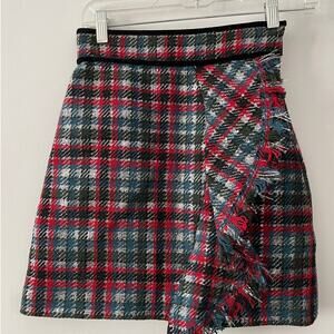 Vintage MSGM red green and silver plaid frayed punk mini skirt - XS or 0